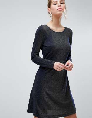navy long sleeve skater dress