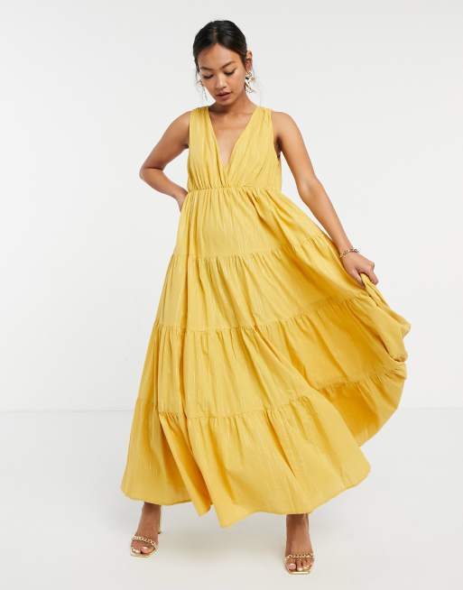 Yellow tiered hot sale maxi dress