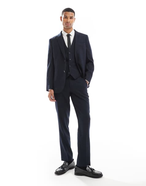 Traje azul marino a cuadros de corte slim de ASOS DESIGN - view 1