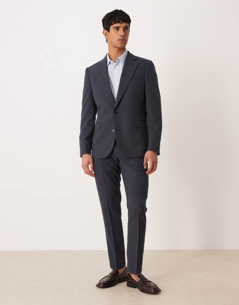 Traje azul marino de corte slim con patrón sutil de hilos cruzados de ASOS DESIGN - view 1