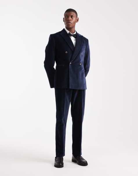 Traje azul marino de corte slim de terciopelo de ASOS DESIGN - view 1