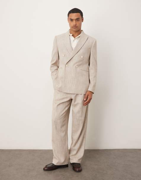 Traje beis de corte estándar de tejido moteado de ASOS DESIGN - view 1