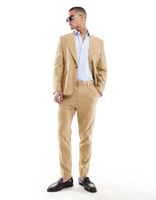 Traje beis de corte slim de mezcla de lino de ASOS DESIGN