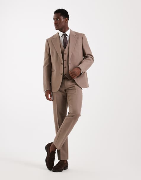 Traje beis de corte slim de sarga rica en lino de ASOS DESIGN - view 1