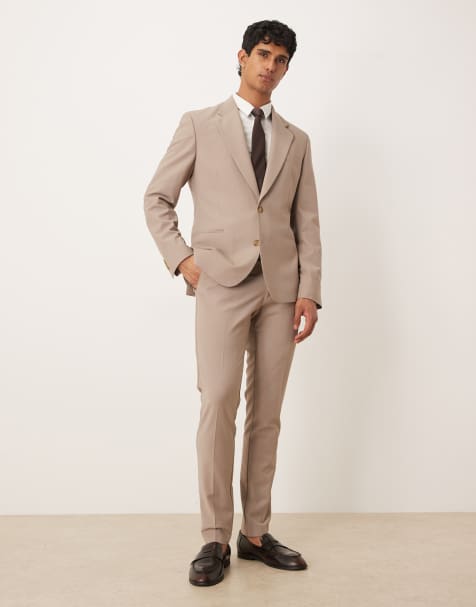Traje beis entallado de tweed rico en lana de ASOS DESIGN - view 1