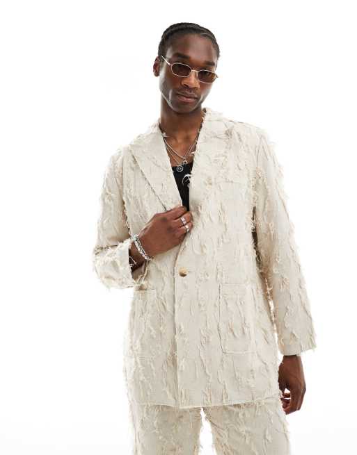 Traje beis extragrande con diseño desflecado de edición limitada de Reclaimed Vintage