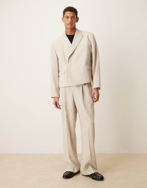 Traje capri color crema de corte cuadrado con doble botonadura de ASOS DESIGN