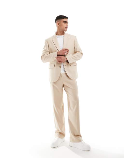 Traje color camel de corte holgado de tejido microtexturizado de ASOS DESIGN Wedding