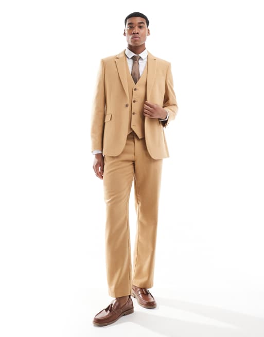 Traje color camel de corte slim de tejido panamá de mezcla de lana de ASOS DESIGN