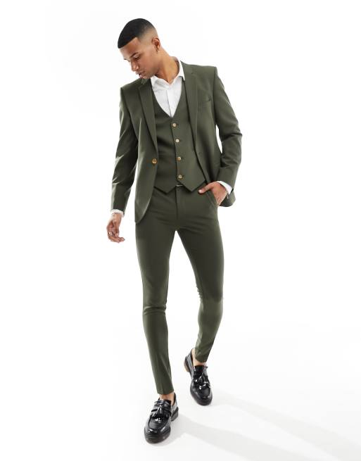 Traje color caqui muy entallado de ASOS DESIGN