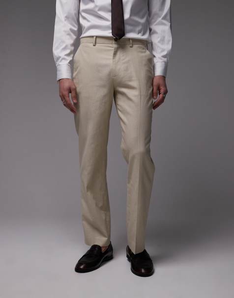 Traje color piedra con doble botonadura de mezcla de lino de Topman - view 1