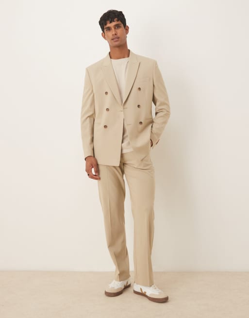 Traje color piedra de corte estándar con doble botonadura de ASOS DESIGN