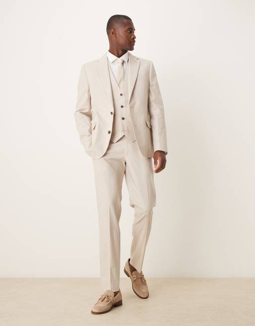 Traje color piedra de corte slim de lino de ASOS DESIGN