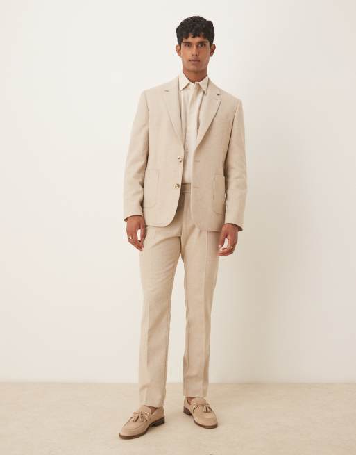 Traje color piedra de corte slim de mezcla de lana de ASOS DESIGN