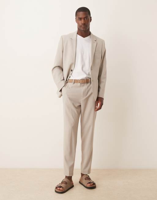 Traje color piedra de corte slim de sarga de ASOS DESIGN
