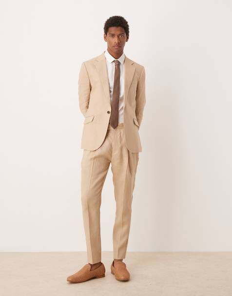 Traje color piedra de corte slim de tejido 100% de lino premium de ASOS DESIGN - view 1