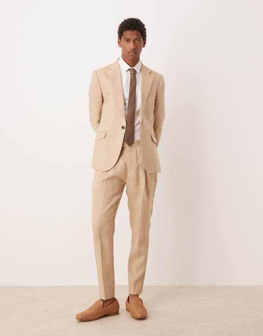 Traje color piedra de corte slim de tejido 100% de lino premium de ASOS DESIGN