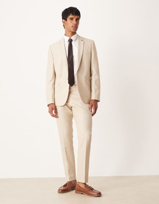 Traje color piedra de corte slim de tejido microtexturizado de ASOS DESIGN
