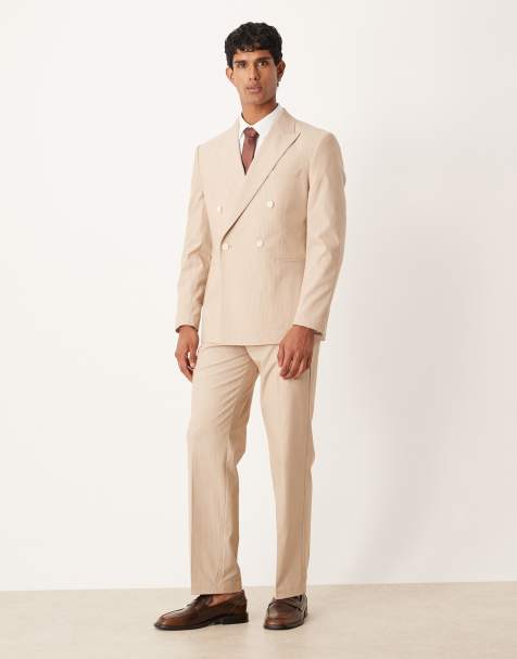 Traje color piedra jaspeado de corte estándar con raya diplomática y doble botonadura de ASOS DESIGN - view 1