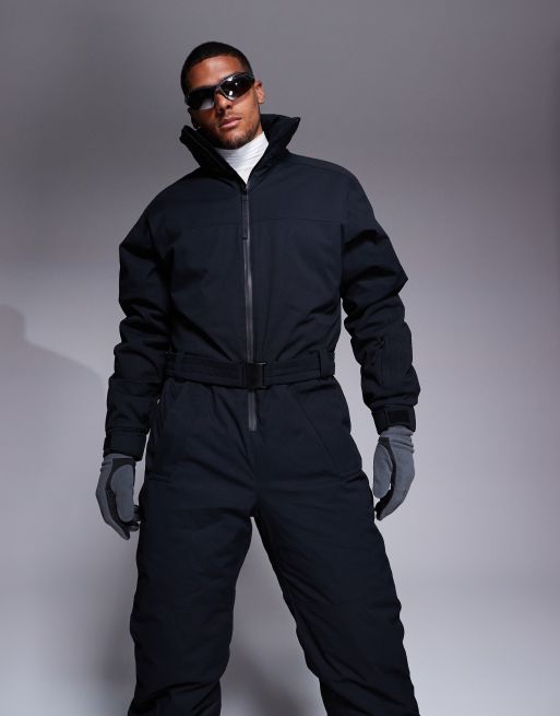 Traje de esqui negro hidrofugo de corte recto con cinturon Ski de ASOS 4505
