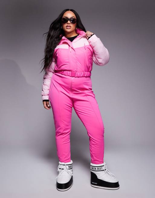 Traje de esquí rosa aislante e hidrófugo con diseño color block retro de 4505 Curve 