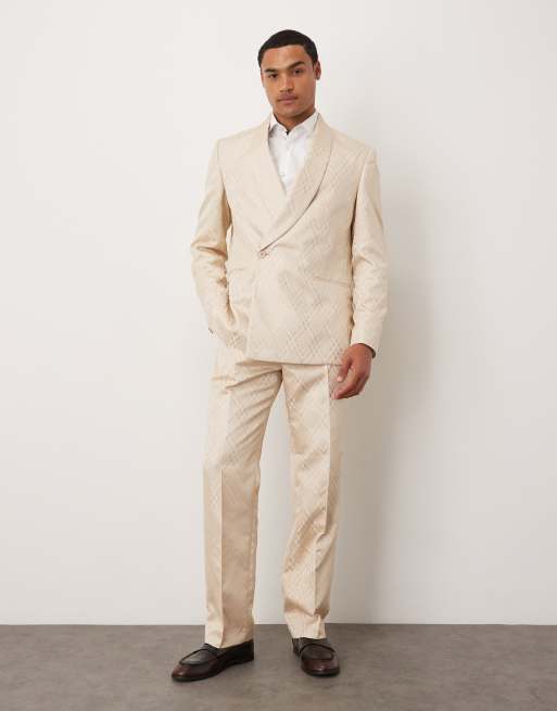Traje de noche color piedra de corte estándar con patrón de jacquard de ASOS DESIGN