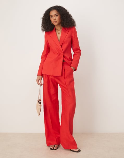 Traje de sastre rojo de lino de Mango - view 1