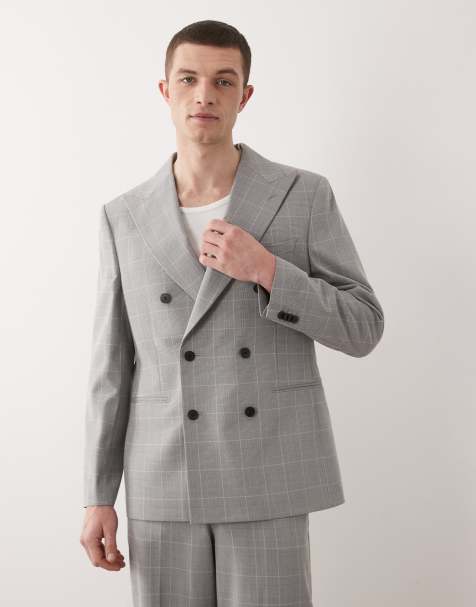 Traje gris a cuadros de corte estándar con doble botonadura de ASOS DESIGN - view 1