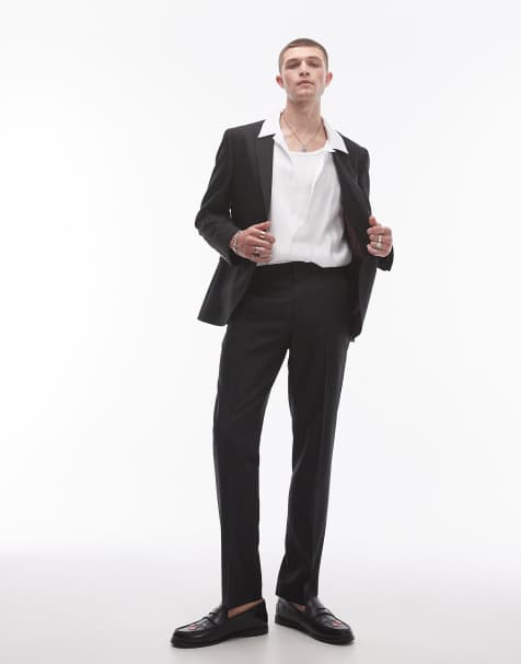 Traje gris carbón con raya diplomática de mezcla de lana de Topman - view 1