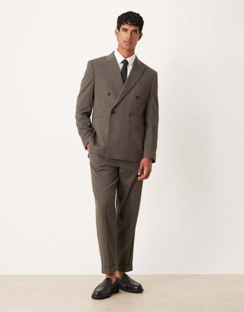 Traje gris carbón de corte estándar con raya diplomática y doble botonadura de franela de ASOS DESIGN - view 1
