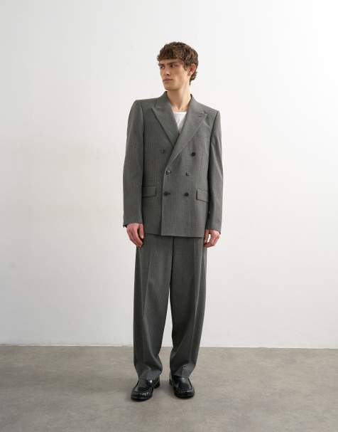 Traje gris carbón holgado con raya diplomática y doble botonadura de Topman - view 1