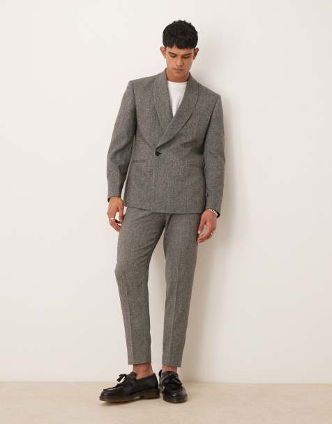 Traje gris cruzado de corte slim con patrón de espiga de ASOS DESIGN - view 1