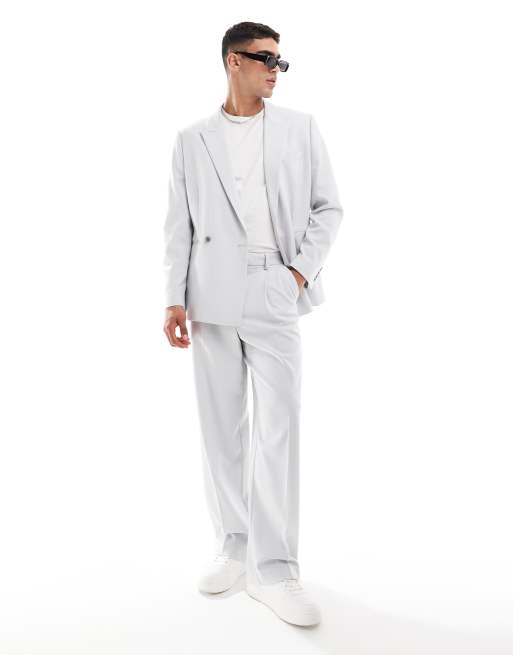Traje gris de corte estándar holgado con doble botonadura de tejido texturizado de ASOS DESIGN