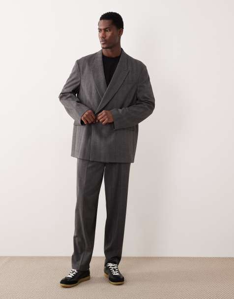 Traje gris de corte holgado extragrande con patrón de espiga de ASOS DESIGN - view 1