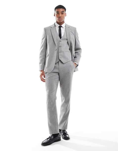 Traje gris de corte slim con doble botonadura de punto cebada con lana de ASOS DESIGN - view 1