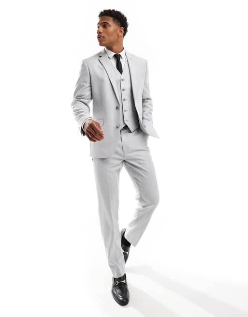 Traje gris de corte slim con patrón de espiga de ASOS DESIGN