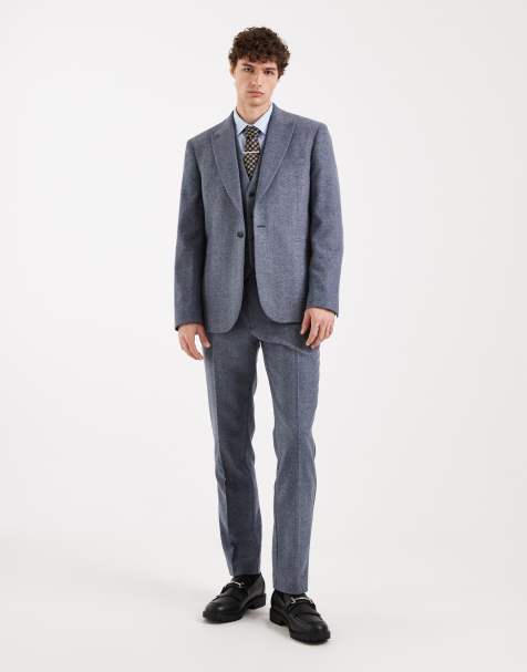 Traje gris de corte slim con patrón de espiga de mezcla de lana de ASOS DESIGN - view 1