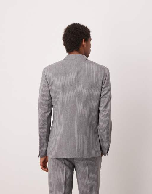 Traje gris de corte slim con raya diplomática y doble botonadura de ASOS DESIGN
