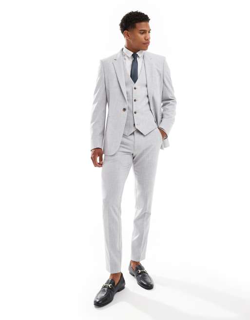 Traje gris entallado con patrón de hilos cruzados de ASOS DESIGN
