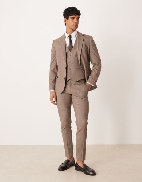 Traje marrón claro de corte pitillo de sarga de ASOS DESIGN - view 1