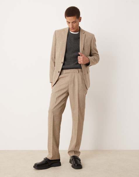Traje marrón de corte recto de mezcla de lana de ASOS DESIGN - view 1
