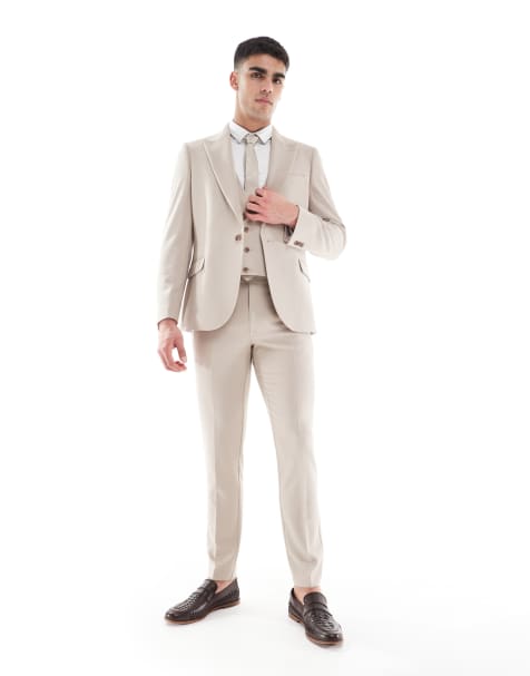 Traje marrón topo entallado con textura flameada de ASOS DESIGN - view 1