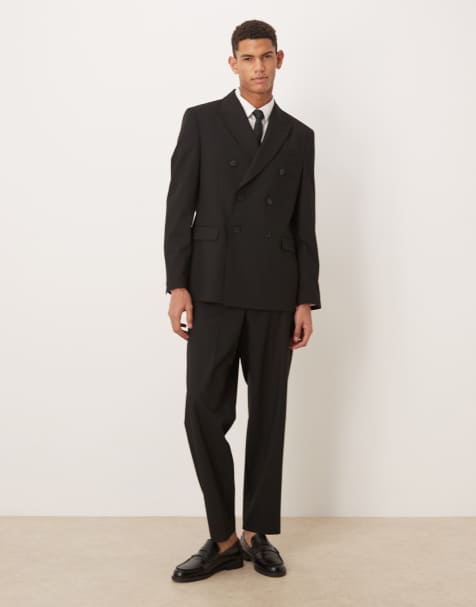 Traje negro de corte estándar con doble botonadura de sarga de ASOS DESIGN - view 1