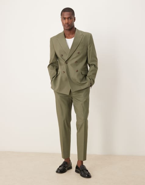 Traje verde de corte slim con doble botonadura de mezcla de lino de ASOS DESIGN - view 1