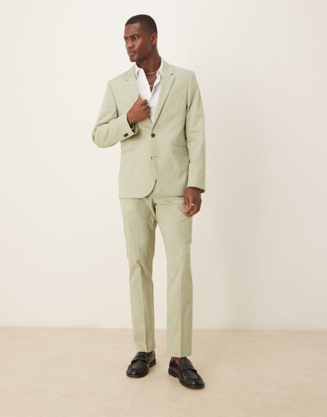 Traje verde de corte slim de tejido efecto lino de ASOS DESIGN - view 1