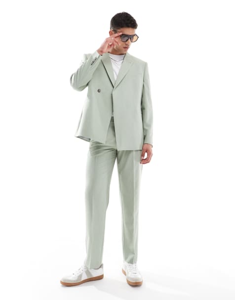 Traje verde salvia de corte estándar con doble botonadura de tejido texturizado de ASOS DESIGN - view 1
