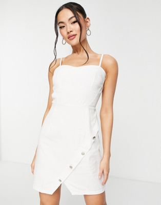 Trendyol asymmetric button up dress in white