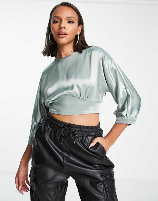 Silver satin cheap crop top