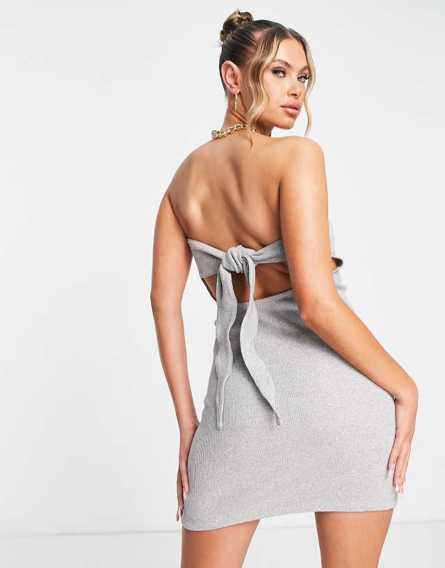 Trendyol bandeau mini dress with tie back in gray