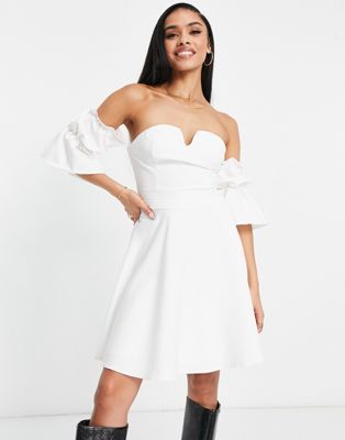 Trendyol bandeau sleeve mini dress in white - ASOS Price Checker
